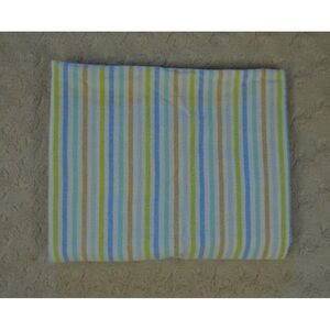 Luvable Friends Blue Stripes Baby Receiving Blanket White Green Tan Flannel